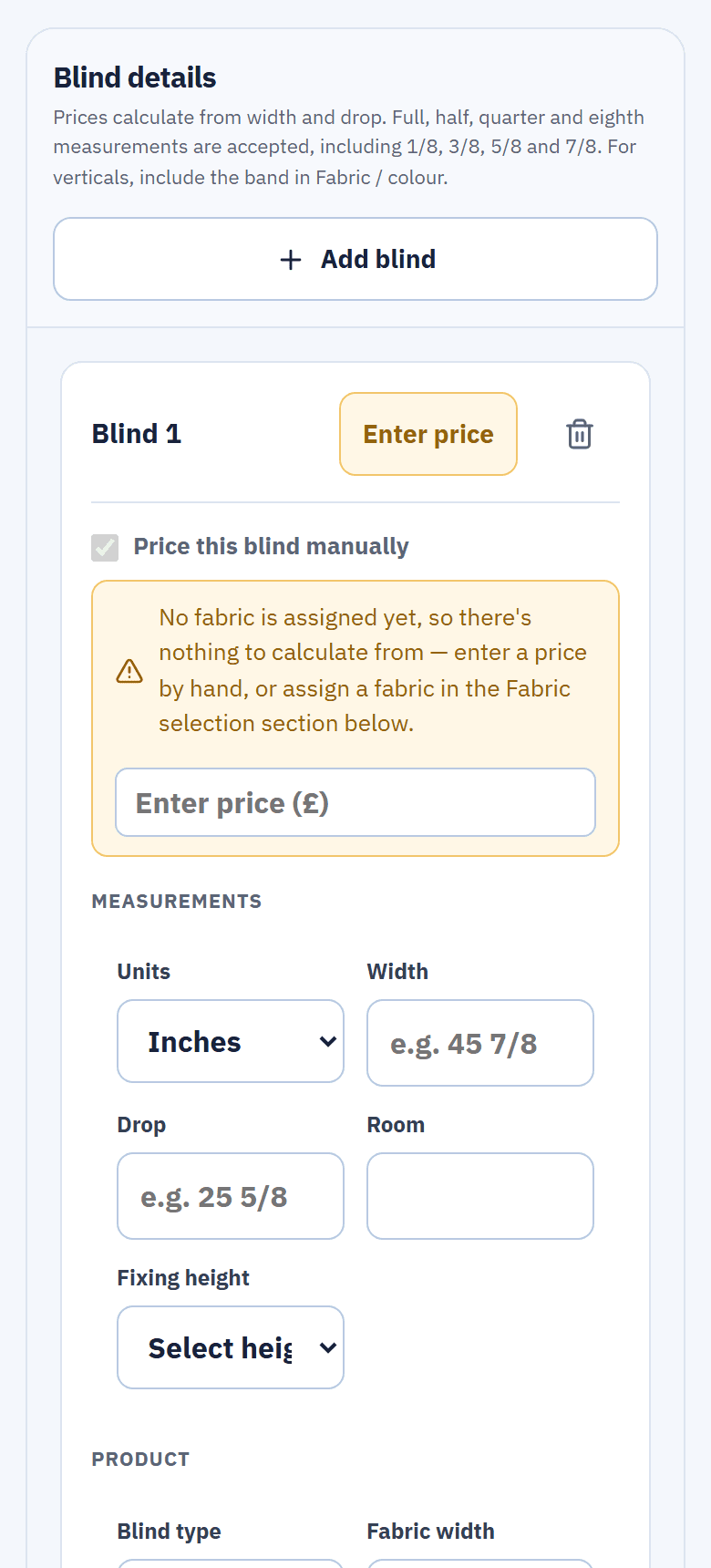 Blind details on the job sheet, on a phone